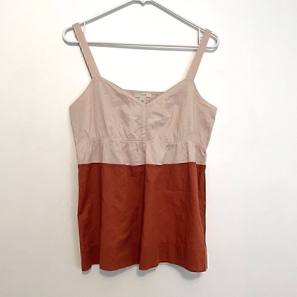 J. CREW Katie Colorblock Camisole Cream Beige Orange Cotton Babydoll Tank Blouse - Picture 2 of 16